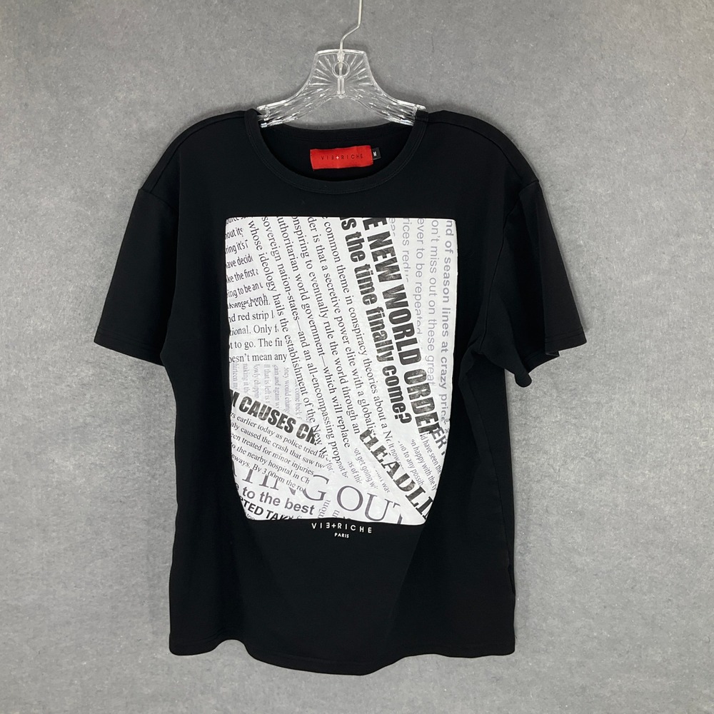 Vie+Riche Graphic Print T-Shirt Short Sleeve Crew Neck Tee Mens Newspaper Size M